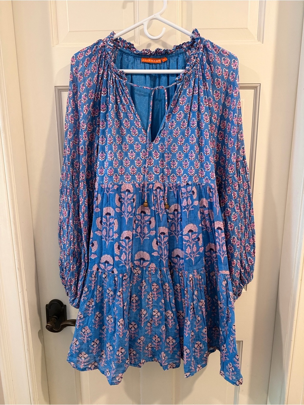 Oliphant Blue and Pink Floral Tiered Tunic dress